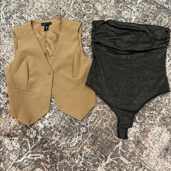 Sincerly Jules Tops - Sincerely Jules bundle Camel Vest and black gold Bodysuit